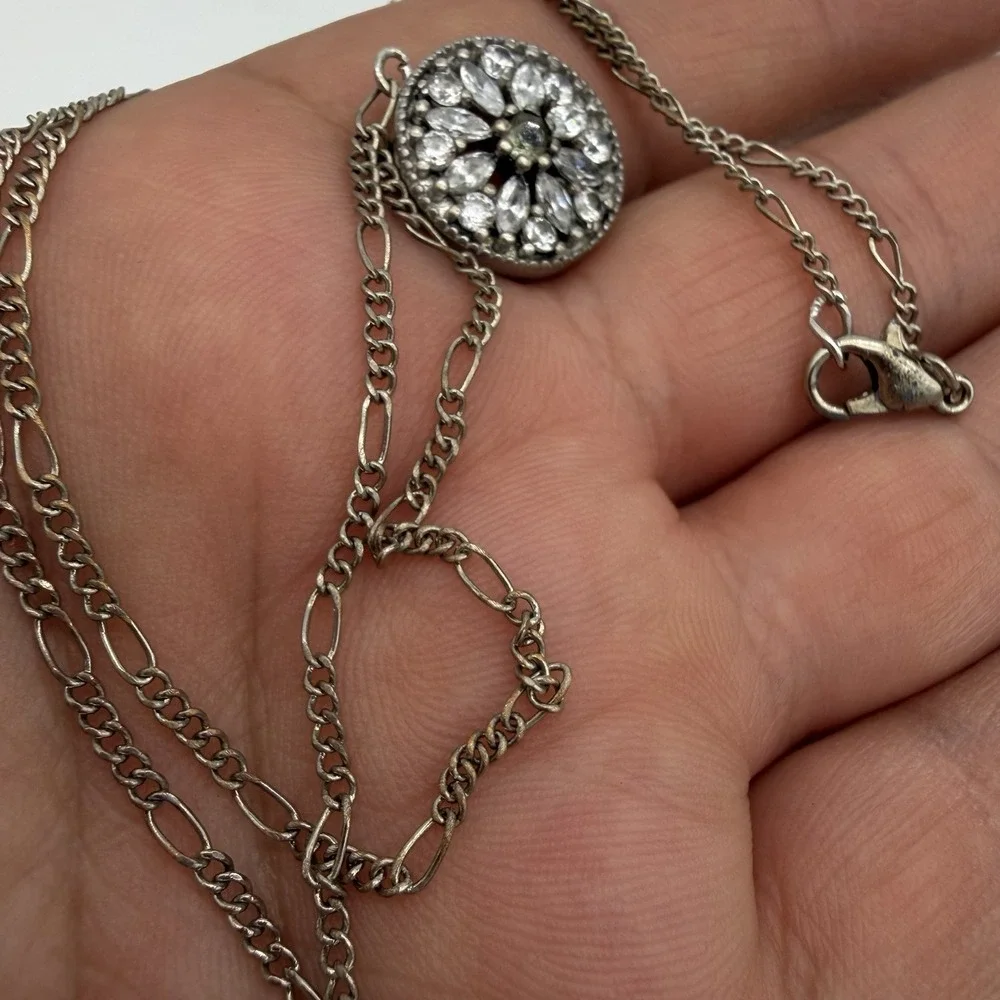 Vintage 925 Sterling Silver Pendant Necklace CZ Stones Dainty‎ Collar